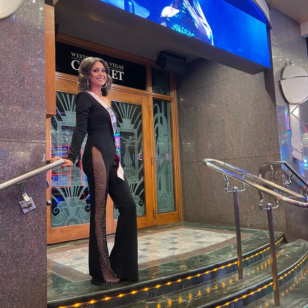 Jumpsuit, mesh rhinestoned leg accent